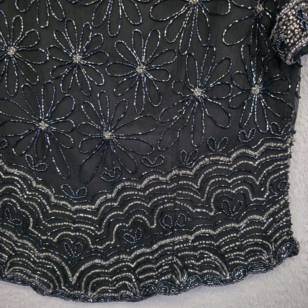 Vintage Papell Boutique Evening Top Womens L Black Silk Beaded Formal Glam Party - Picture 14 of 16